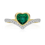 9k Yellow Gold Lab Grown Diamond and Heart Emerald Wishbone Eternity Ring - Image 3