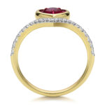 9k Yellow Gold Lab Grown Diamond and Heart Ruby Wishbone Eternity Ring - Image 2