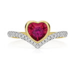 9k Yellow Gold Lab Grown Diamond and Heart Ruby Wishbone Eternity Ring - Image 3