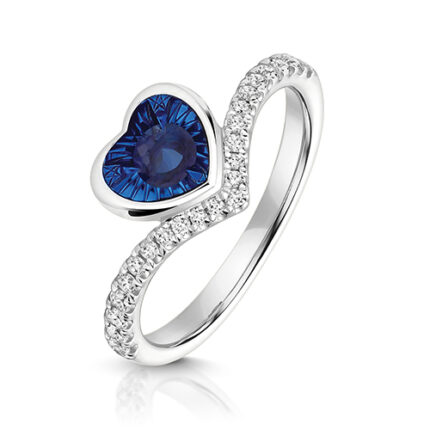 9k White Gold Lab Grown Diamond and Heart Sapphire Wishbone Eternity Ring