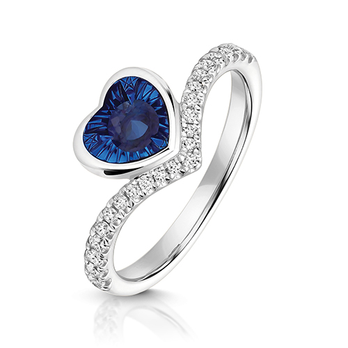 9k White Gold Lab Grown Diamond and Heart Sapphire Wishbone Eternity Ring - Image 1