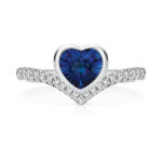9k White Gold Lab Grown Diamond and Heart Sapphire Wishbone Eternity Ring - Image 3