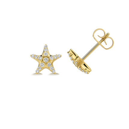 9k Yellow Gold Diamond Set Starfish Shaped Stud Earrings