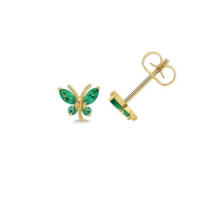 9k Yellow Gold Emerald Butterfly Studs -THV292E