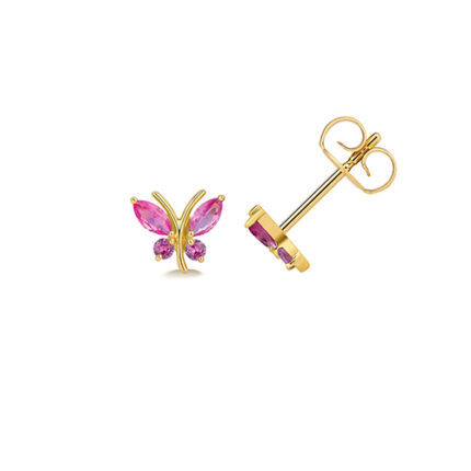 9k Yellow Gold Ruby Butterfly Studs -THV292R