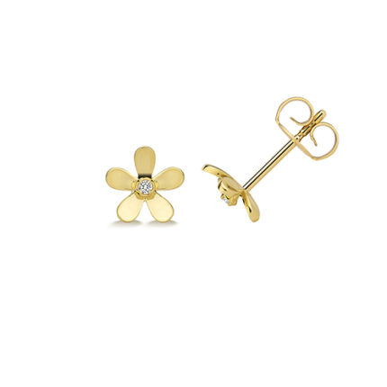 9k Yellow Gold Diamond Set Flower Shaped Stud Earrings