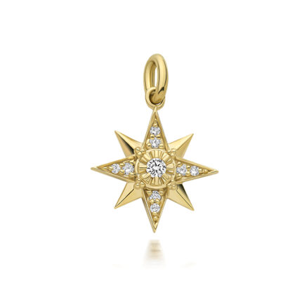 9k Yellow Gold Diamond Set Compass Star Shaped Pendant