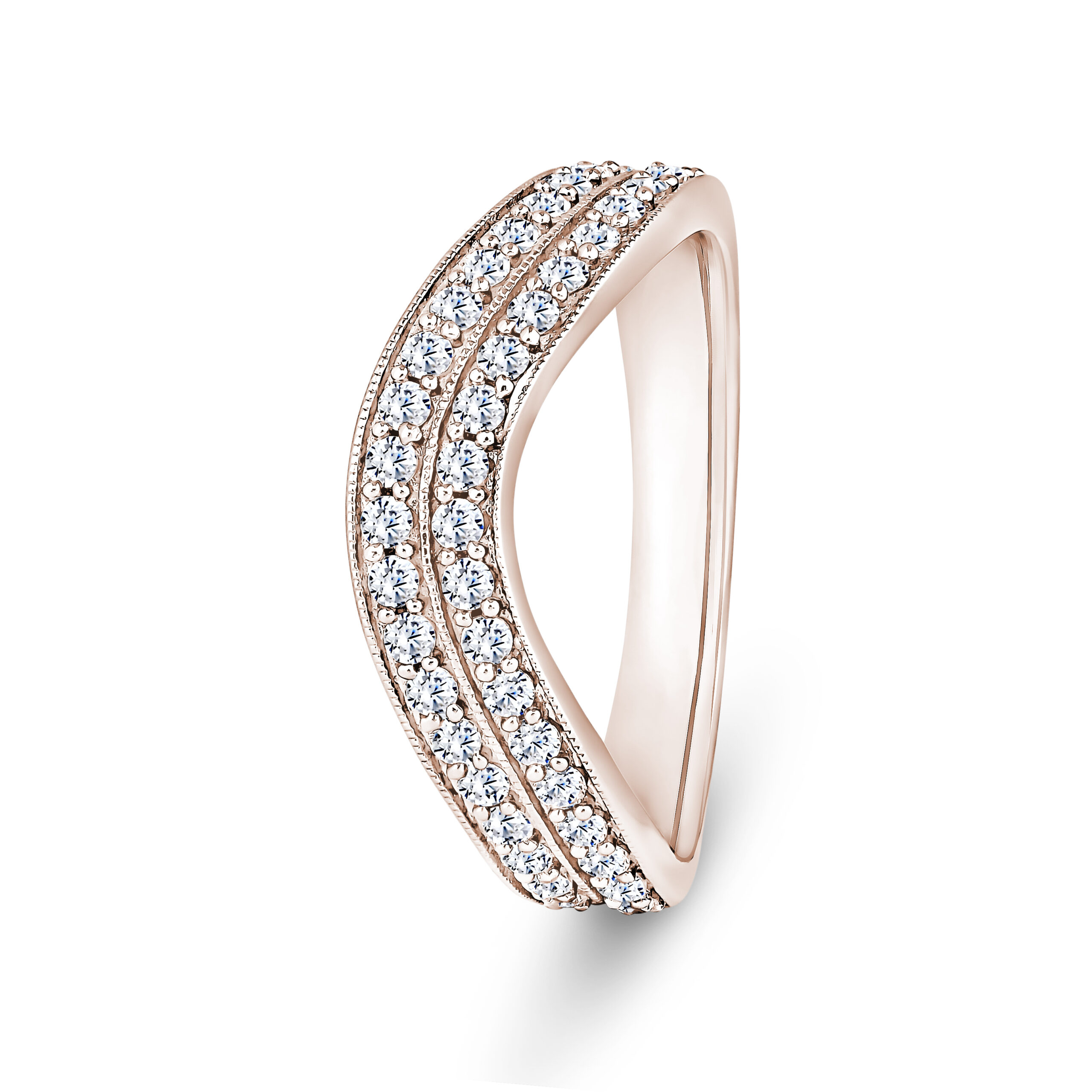 9k Rose Gold Double Row V-Shaped LG Diamond Channel Set Eternity Ring - 4 mm - Image 1