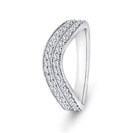 18k White Gold Double Row V-Shaped LG Diamond Channel Set Eternity Ring - 4 mm