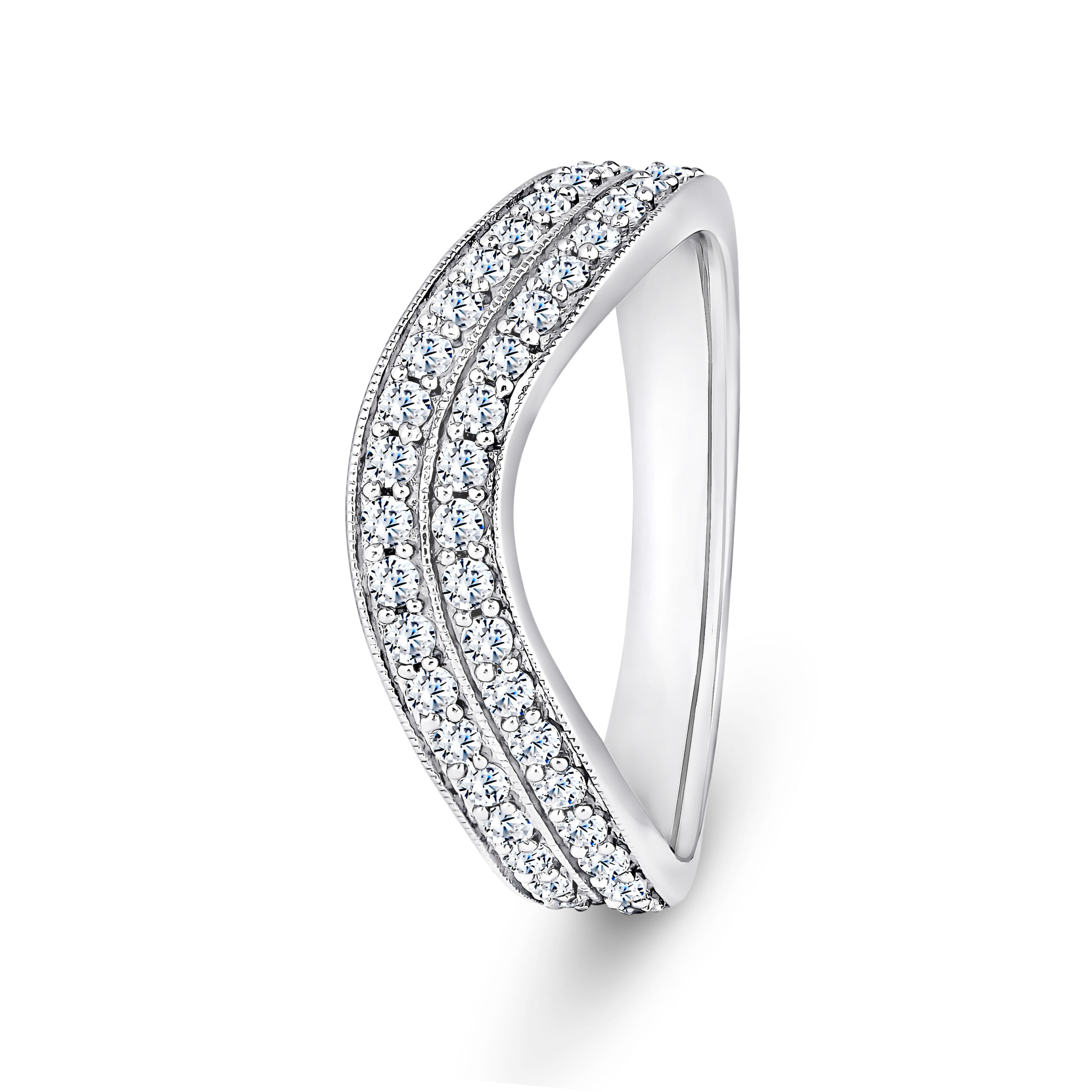 18k White Gold Double Row V-Shaped LG Diamond Channel Set Eternity Ring - 4 mm - Image 1