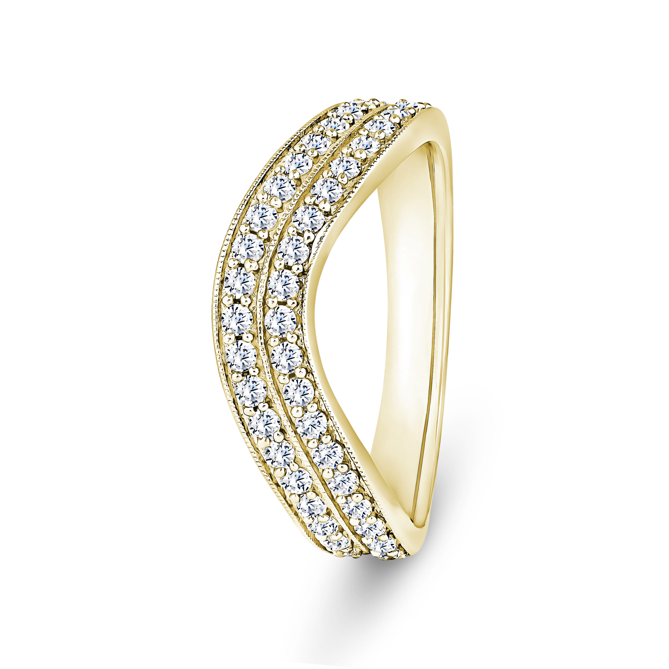 18k Yellow Gold Double Row V-Shaped LG Diamond Channel Set Eternity Ring - 4 mm - Image 1
