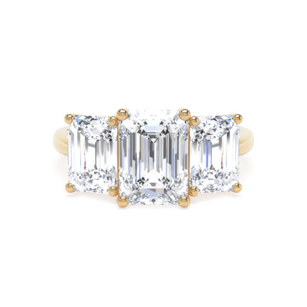 18k Yellow Gold Lab Grown Emerald Cut Trilogy Diamond Set Ring