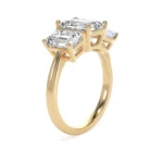 18k Yellow Gold Lab Grown Emerald Cut Trilogy Diamond Set Ring - Image 3