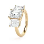 18k Yellow Gold Lab Grown Emerald Cut Trilogy Diamond Set Ring - Image 4