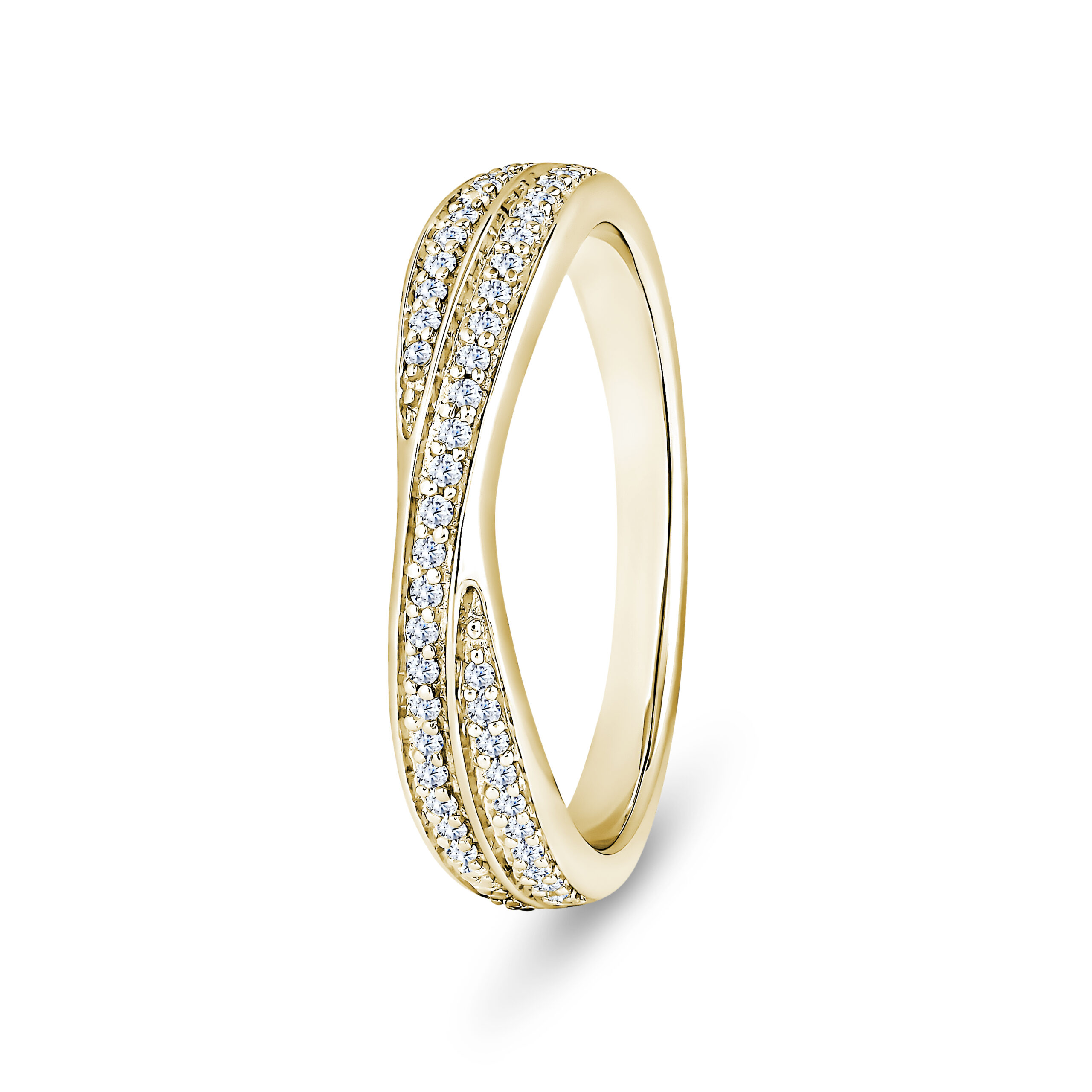9k Yellow Gold Double Row Crossover LG Diamond Channel Set Eternity Ring - 4.2 mm - Image 1