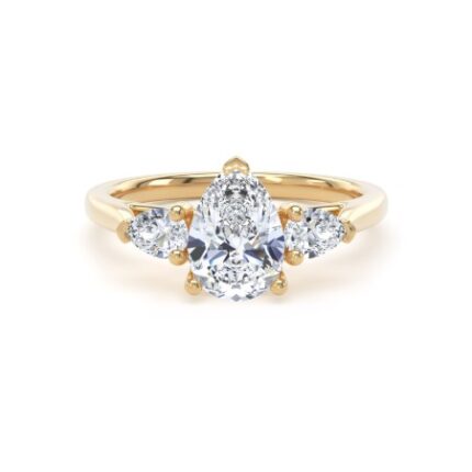 18k Yellow Gold Lab Grown Pear Shaped Trilogy Diamond Set Ring