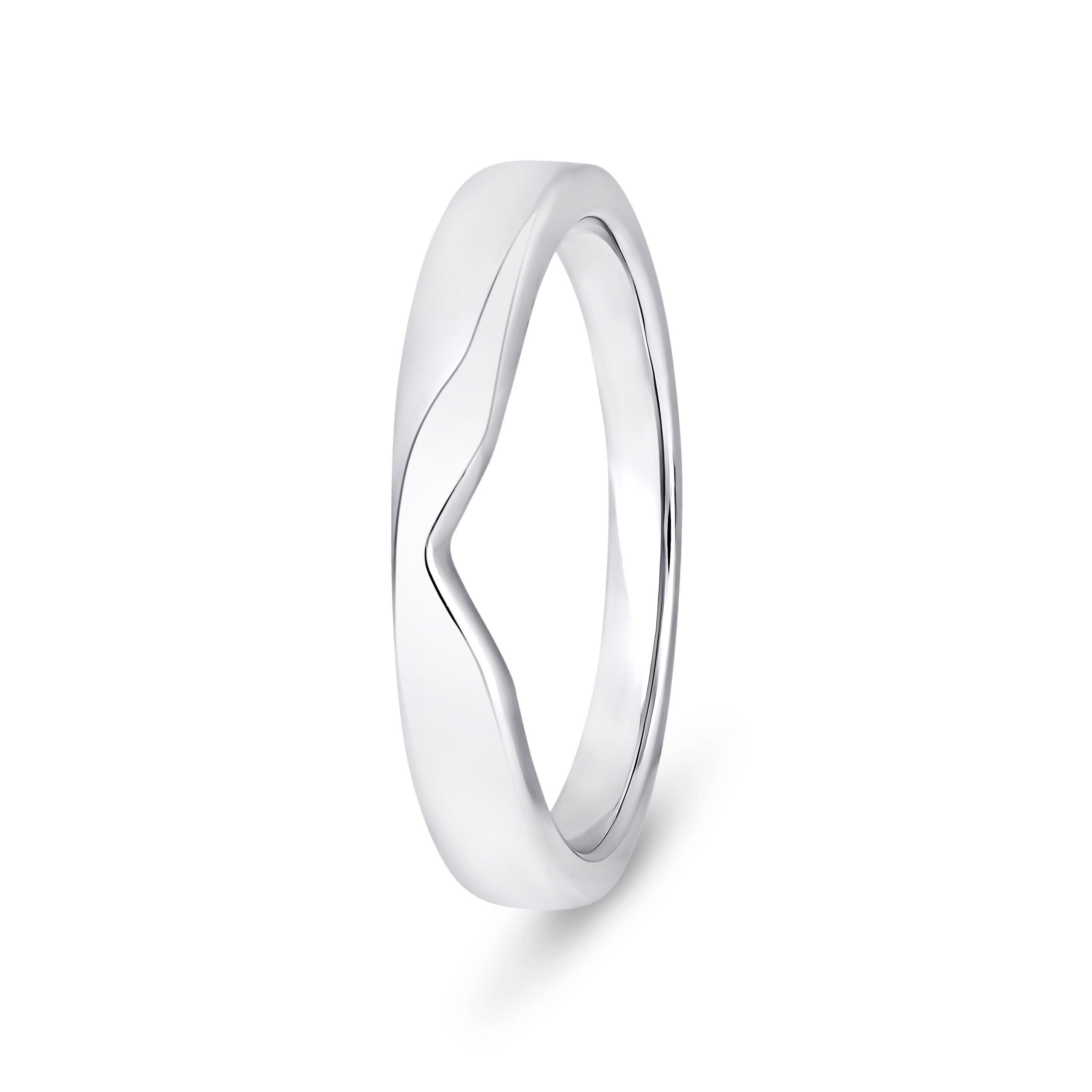 9k White Gold Plain V-Shape Wedding Band Ring - 3 mm - Image 1