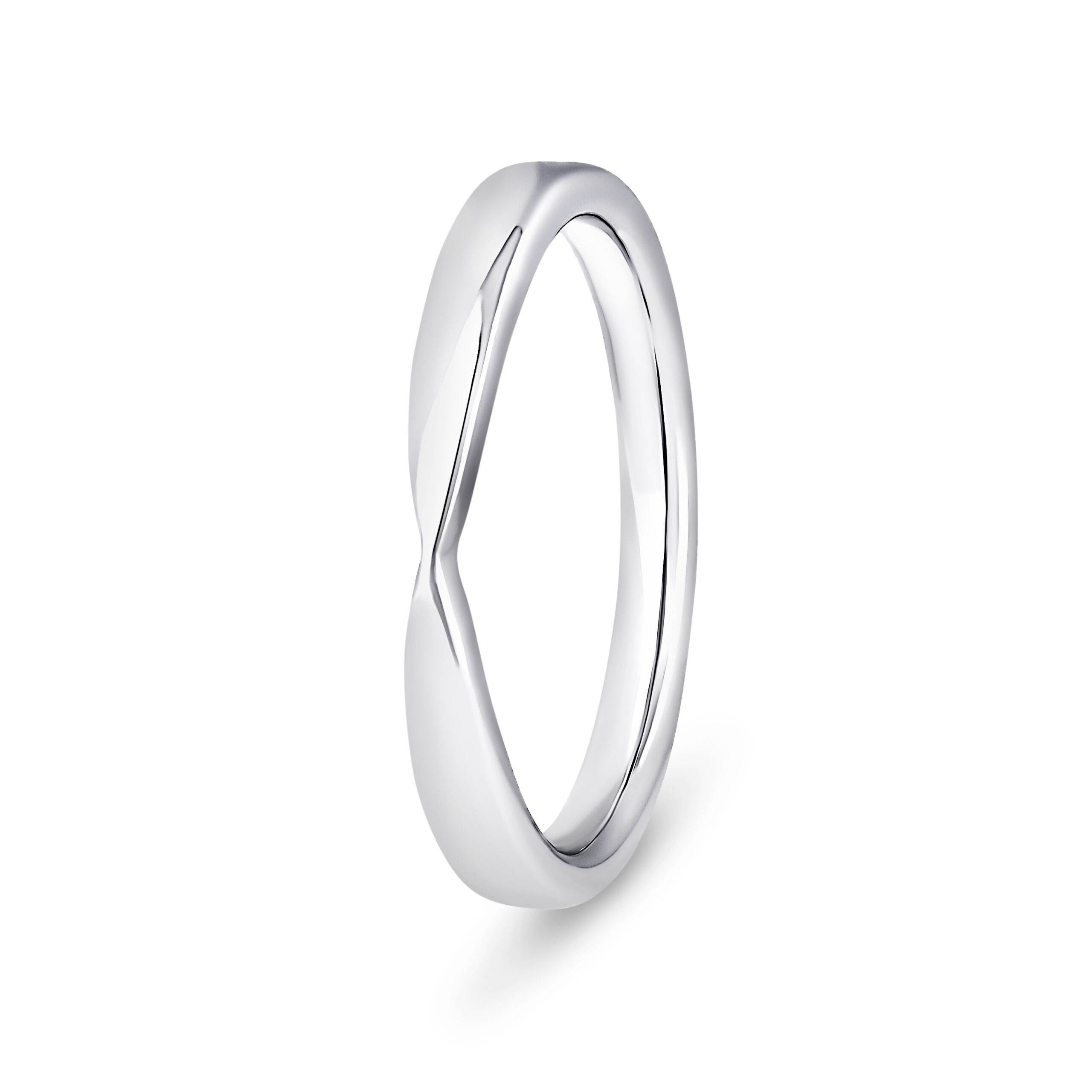 18k White Gold Plain Pinched Wedding Band Ring - Image 1
