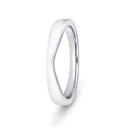 18k White Gold Plain Slight V-Shape Wedding Band Ring - 3 mm