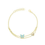 9k Yellow Gold Ladies Bracelet Turquoise Enamel Butterfly Bracelet