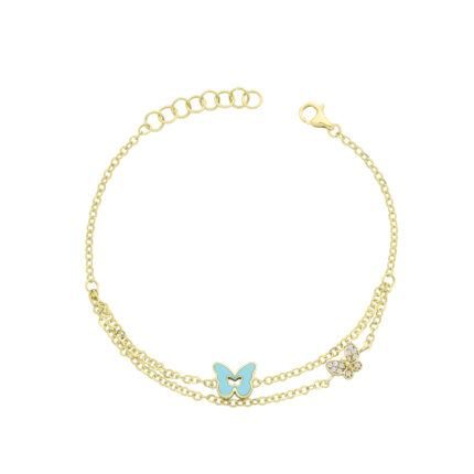 9k Yellow Gold Ladies Bracelet Turquoise Enamel Butterfly Bracelet