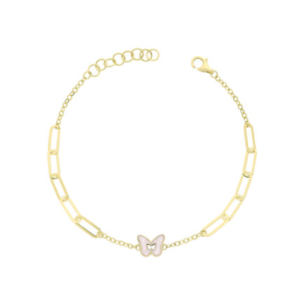 9k Yellow Gold Ladies Bracelet White Enamel Butterfly Bracelet