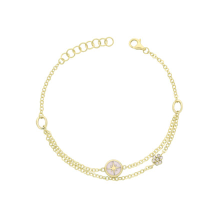 9k Yellow Gold Ladies Bracelet White Enamel North Star Bracelet