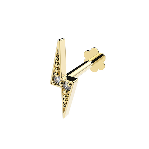 9k Yellow Gold Cz Lighting Bolt Cartilage Stud - THES2035 - Image 1