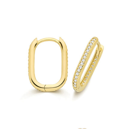 9k Yellow Gold Cz Rectangle Clicker Earrings - 2 Different Sizes