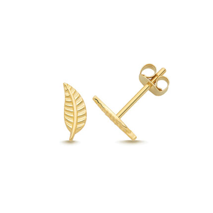 9k Yellow Gold Leaf Stud Earrings - 8x3 mm