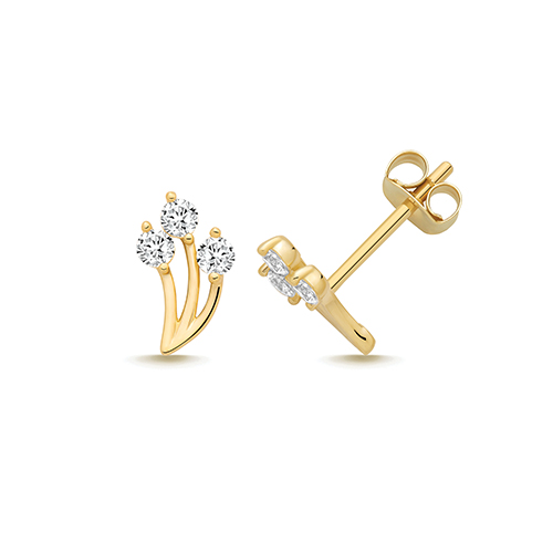 9k Yellow Gold 3 Point Cz Stud Earrings - 8.4x5.3 mm - Image 1