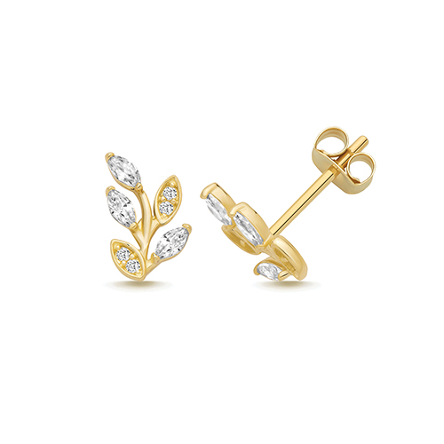 9k Yellow Gold Stone Set Branch Stud Earrings - 8.5x5.5 mm - Image 1