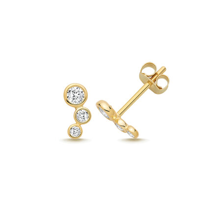 9k Yellow Gold Graduated Rubover Round Cz Stud Earrings - 7.5x3.6 mm