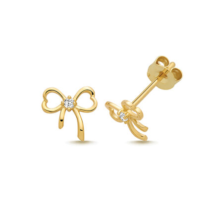 9k Yellow Gold Cz Bow Stud Earrings - 7.6x7.4 mm