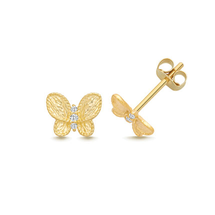 9k Yellow Gold Cz Butterfly Stud Earrings - 7.5x6 mm