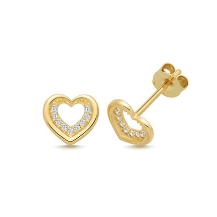9k Yellow Gold Cz Heart Stud Earrings - 7.4x6.8mm