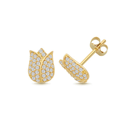 9k Yellow Gold Cz Tulip Stud Earrings - 8x6 mm