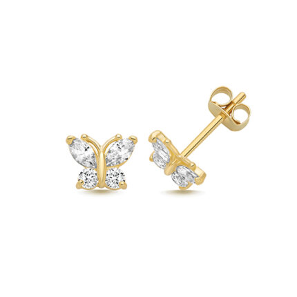 9k Yellow Gold Cz Butterfly Stud Earrings - 7x5.5 mm