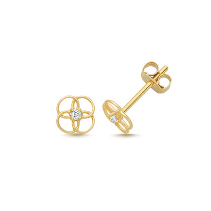 9k Yellow Gold 4 Interlocking Circles Cz Stud Earrings - 5x5 mm