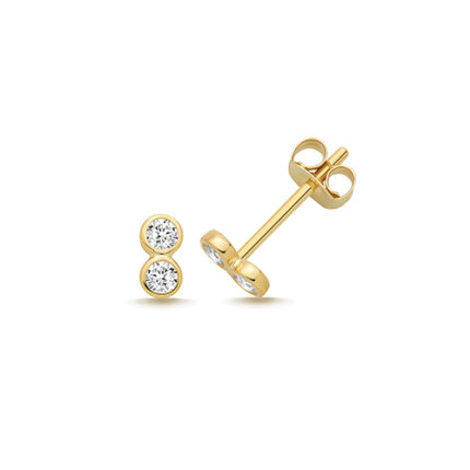 9k Yellow Gold Double Round Rubover Cz Stud Earrings - 5x3 mm