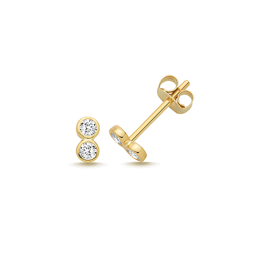 9k Yellow Gold Double Round Rubover Cz Stud Earrings - 5x3 mm - Image 1