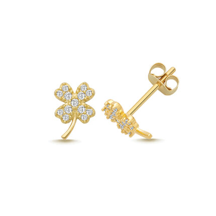 9k Yellow Gold 4 Leaf Clover Cz Stud Earrings - 7.6x5.6 mm