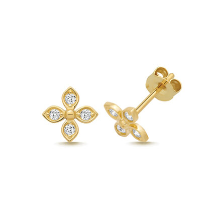 9k Yellow Gold Flower Cz Stud Earrings - 7.5x7.5 mm