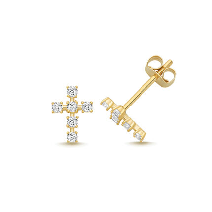 9k Yellow Gold Cz Cross Stud Earrings - 7.7x5.6 mm