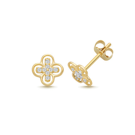9k Yellow Gold Fancy Cz Clover Stud Earrings - 6.8x6.8 mm