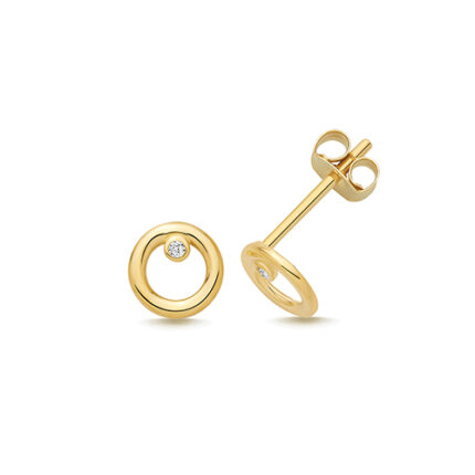 9k Yellow Gold Cz Circle Stud Earrings - 6x5.8mm