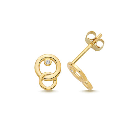 9k Yellow Gold Cz Double Circle Stud Earrings - 8x6mm