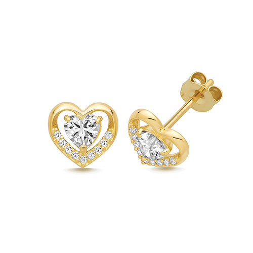 9k Yellow Gold Cz Heart Stud Earrings - 7.6x8 mm - Image 1