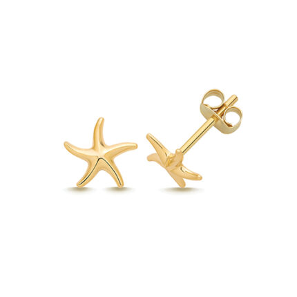 9k Yellow Gold Starfish Stud Earrings - 6.9x7.1 mm