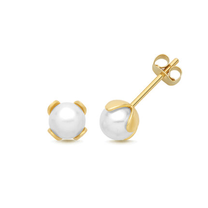 9k Yellow Gold Pearl Stud Earrings - 5.5x5.5 mm